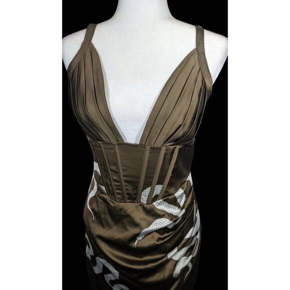Averie Brown And White Snake Dress With Corset Bodice - Picture 3 of 9